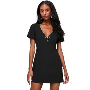 LULUS Charming Sparkle Black Rhinestone‎ Bow
Short Sleeve Mini Dress Sz XS Party